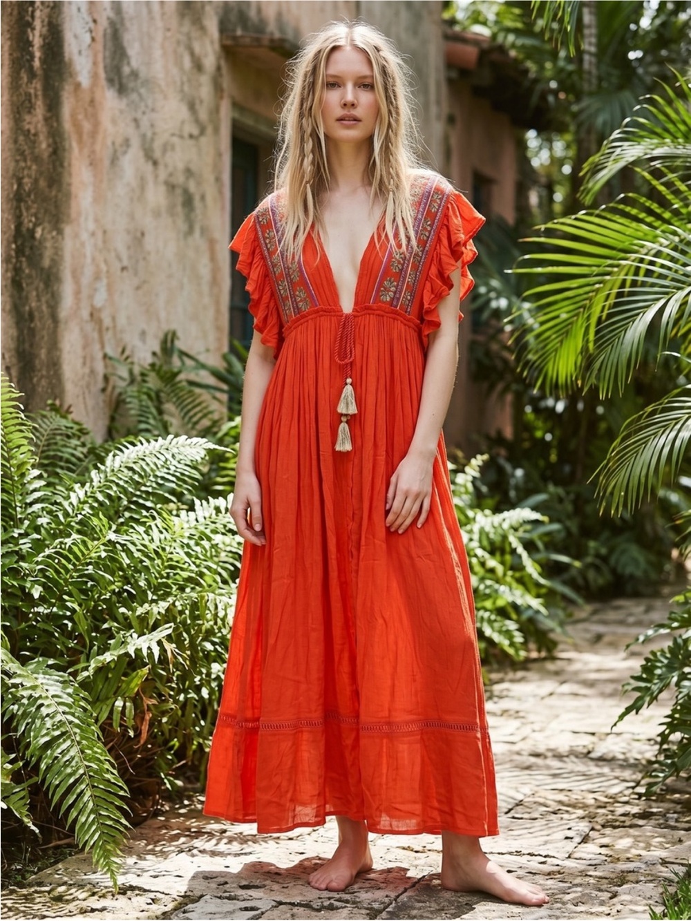 Free People Will Wait For You Bali Red embroidered midi dress S